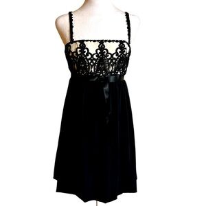 Jessica McClintock Vintage Black Lace & Silk Babydoll Dress